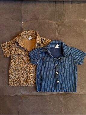 kate quinn Blue Stripe & Tan Leopard Button-Down Kids Shirts 2pack